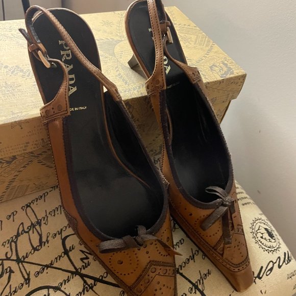 PRADA SLINGBACKS SIZE 10.5 KITTEN HEEL - Picture 3 of 7